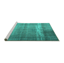 Sideview of Machine Washable Persian Turquoise Traditional Area Rugs, wshtr4321turq