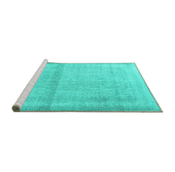 Sideview of Machine Washable Persian Turquoise Traditional Area Rugs, wshtr4323turq