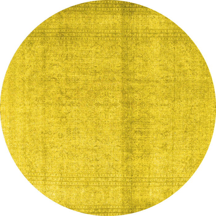 Round Machine Washable Persian Yellow Traditional Rug, wshtr4323yw