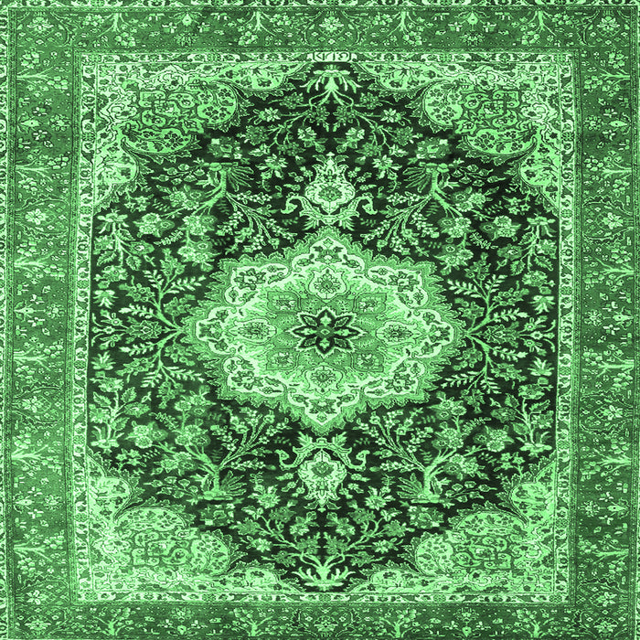 Square Machine Washable Medallion Emerald Green Traditional Area Rugs, wshtr4324emgrn