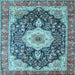 Square Machine Washable Medallion Light Blue Traditional Rug, wshtr4324lblu