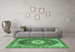 Machine Washable Medallion Emerald Green Traditional Area Rugs in a Living Room,, wshtr4324emgrn