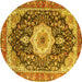 Round Machine Washable Medallion Yellow Traditional Rug, wshtr4324yw