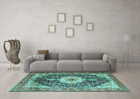 Machine Washable Medallion Turquoise Traditional Rug, wshtr4324turq