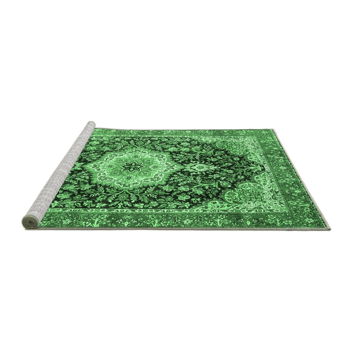 Sideview of Machine Washable Medallion Emerald Green Traditional Area Rugs, wshtr4324emgrn