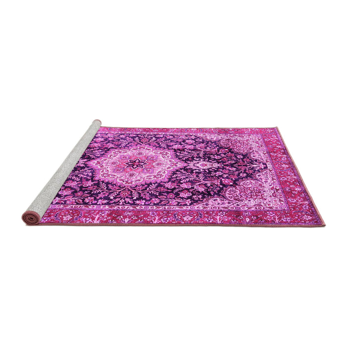 Sideview of Machine Washable Medallion Pink Traditional Rug, wshtr4324pnk