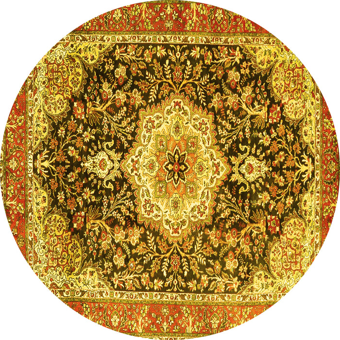 Round Medallion Yellow Traditional Rug, tr4324yw