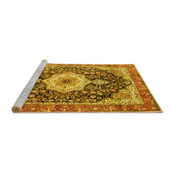 Sideview of Machine Washable Medallion Yellow Traditional Rug, wshtr4324yw