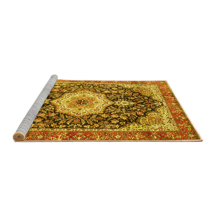 Sideview of Machine Washable Medallion Yellow Traditional Rug, wshtr4324yw