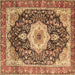 Square Machine Washable Medallion Brown Traditional Rug, wshtr4324brn