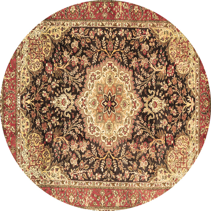Round Machine Washable Medallion Brown Traditional Rug, wshtr4324brn