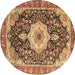 Round Machine Washable Medallion Brown Traditional Rug, wshtr4324brn