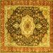 Square Machine Washable Medallion Yellow Traditional Rug, wshtr4324yw