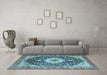 Machine Washable Medallion Light Blue Traditional Rug in a Living Room, wshtr4324lblu