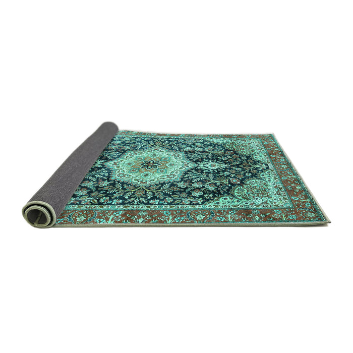 Sideview of Medallion Turquoise Traditional Rug, tr4324turq