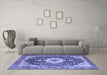 Machine Washable Medallion Blue Traditional Rug in a Living Room, wshtr4324blu