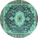 Round Medallion Turquoise Traditional Rug, tr4324turq