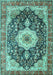 Machine Washable Medallion Turquoise Traditional Area Rugs, wshtr4324turq