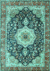 Medallion Turquoise Traditional Rug, tr4324turq