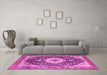 Machine Washable Medallion Pink Traditional Rug in a Living Room, wshtr4324pnk