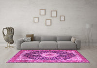 Machine Washable Medallion Pink Traditional Rug, wshtr4324pnk