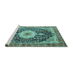 Sideview of Machine Washable Medallion Turquoise Traditional Area Rugs, wshtr4324turq