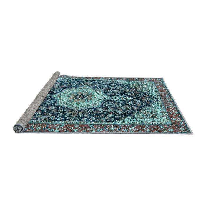 Sideview of Machine Washable Medallion Light Blue Traditional Rug, wshtr4324lblu