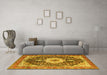 Machine Washable Medallion Yellow Traditional Rug in a Living Room, wshtr4324yw