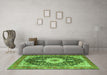 Machine Washable Medallion Green Traditional Area Rugs in a Living Room,, wshtr4324grn