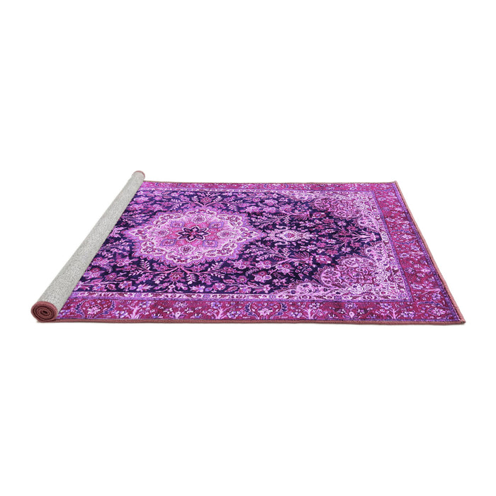 Sideview of Machine Washable Medallion Purple Traditional Area Rugs, wshtr4324pur