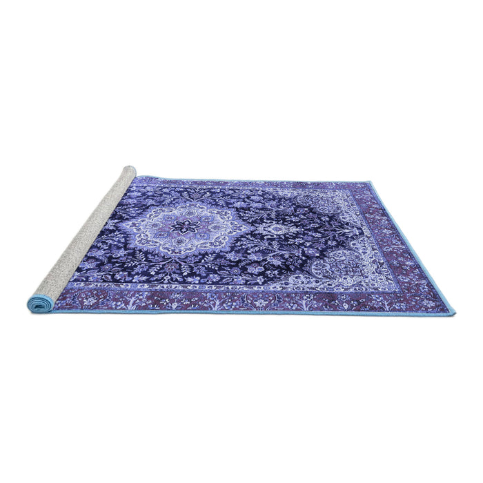 Sideview of Machine Washable Medallion Blue Traditional Rug, wshtr4324blu