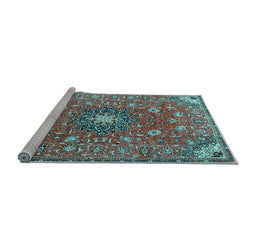 Sideview of Machine Washable Medallion Light Blue Traditional Rug, wshtr4325lblu