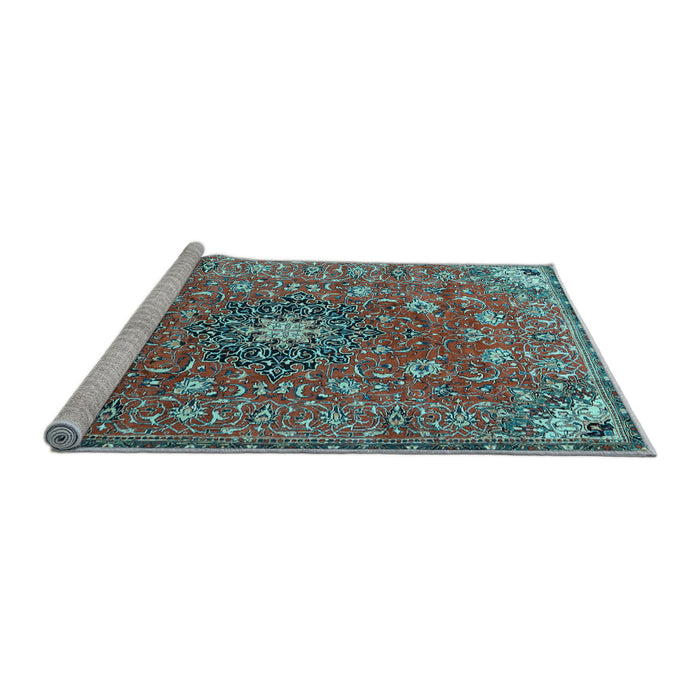 Sideview of Machine Washable Medallion Light Blue Traditional Rug, wshtr4325lblu