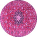 Round Machine Washable Medallion Pink Traditional Rug, wshtr4325pnk