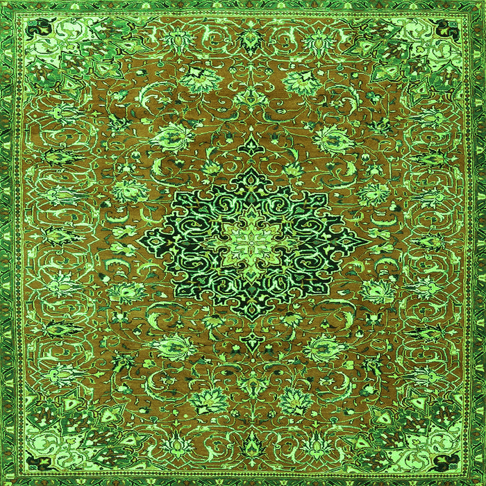 Round Machine Washable Medallion Green Traditional Area Rugs, wshtr4325grn