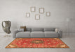 Machine Washable Medallion Orange Traditional Area Rugs in a Living Room, wshtr4325org