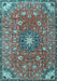 Machine Washable Medallion Light Blue Traditional Rug, wshtr4325lblu