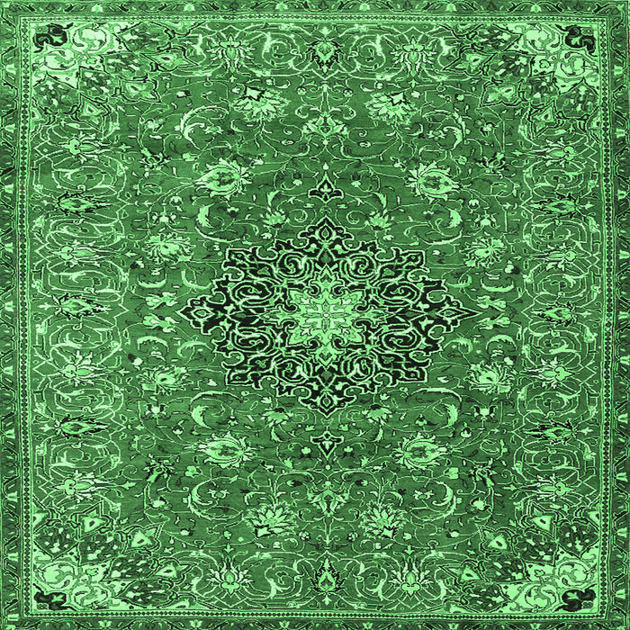 Square Medallion Emerald Green Traditional Rug, tr4325emgrn