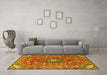 Machine Washable Medallion Yellow Traditional Rug in a Living Room, wshtr4325yw