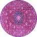 Round Machine Washable Medallion Purple Traditional Area Rugs, wshtr4325pur