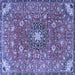 Square Machine Washable Medallion Blue Traditional Rug, wshtr4325blu