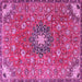 Square Machine Washable Medallion Pink Traditional Rug, wshtr4325pnk