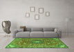 Machine Washable Medallion Green Traditional Area Rugs in a Living Room,, wshtr4325grn