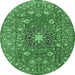 Round Machine Washable Medallion Emerald Green Traditional Area Rugs, wshtr4325emgrn