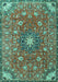 Machine Washable Medallion Turquoise Traditional Area Rugs, wshtr4325turq