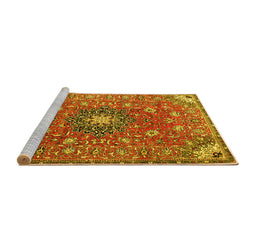 Sideview of Machine Washable Medallion Yellow Traditional Rug, wshtr4325yw