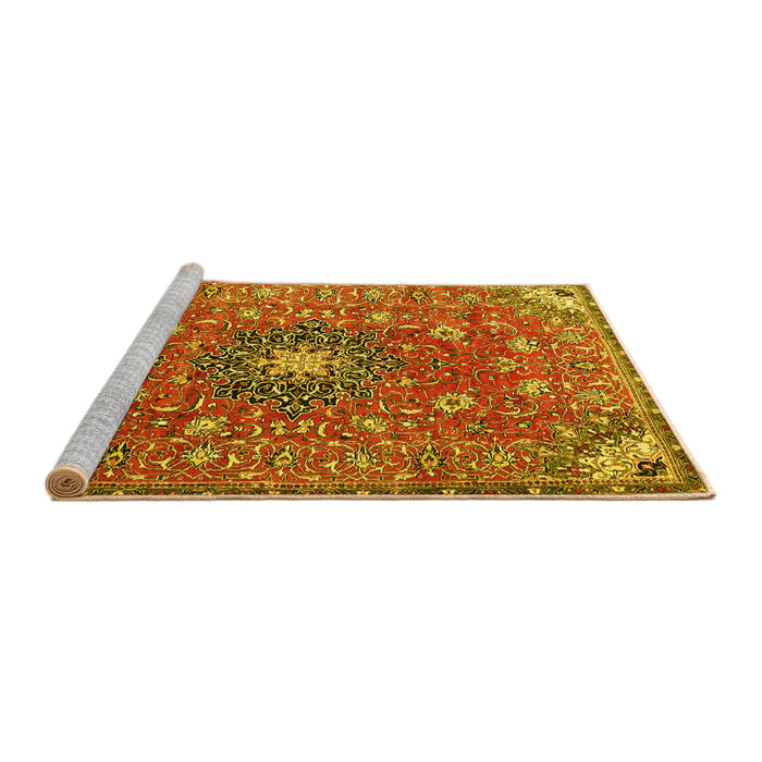 Sideview of Machine Washable Medallion Yellow Traditional Rug, wshtr4325yw