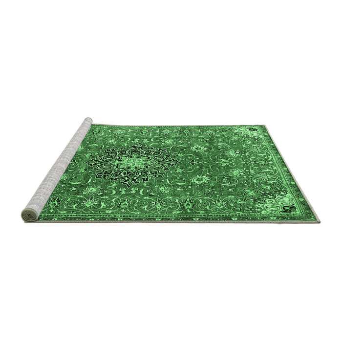 Sideview of Machine Washable Medallion Emerald Green Traditional Area Rugs, wshtr4325emgrn