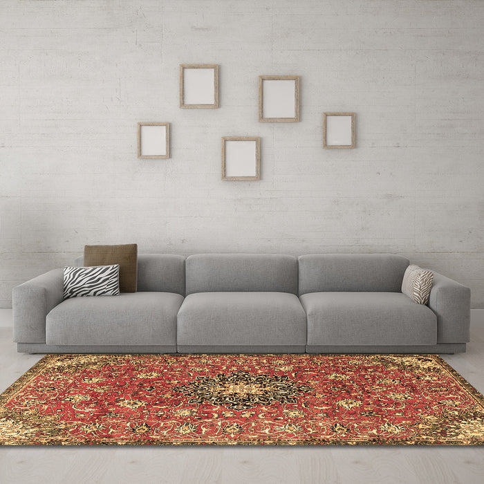 Machine Washable Medallion Brown Traditional Rug in a Living Room,, wshtr4325brn