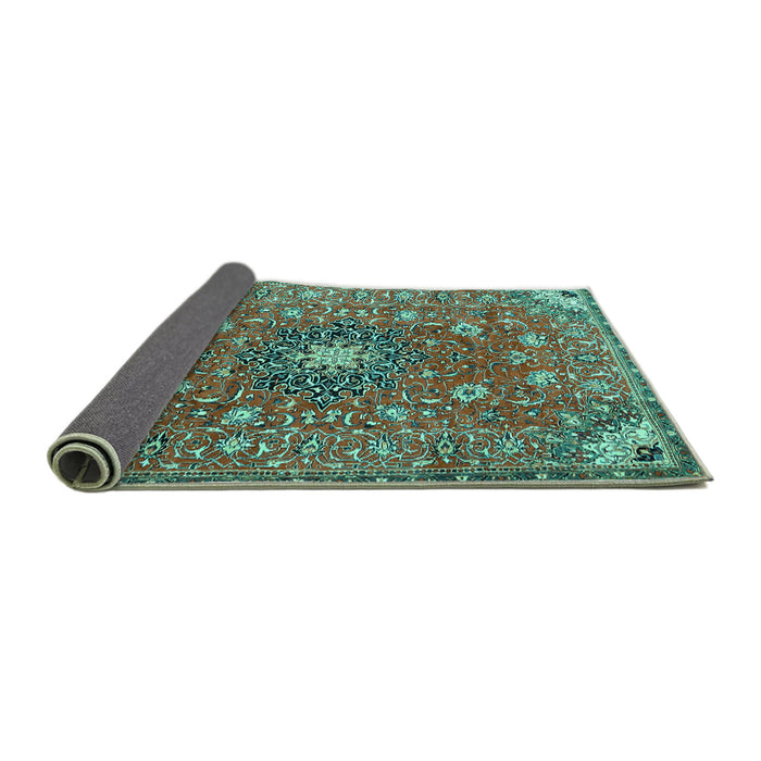 Sideview of Medallion Turquoise Traditional Rug, tr4325turq